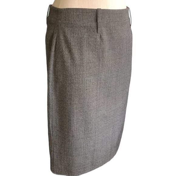 cAbi Sz 8 Straight Pencil Skirt Glen Plaid Brown & Blue Belt Loops Stretch #224M - Picture 4 of 8